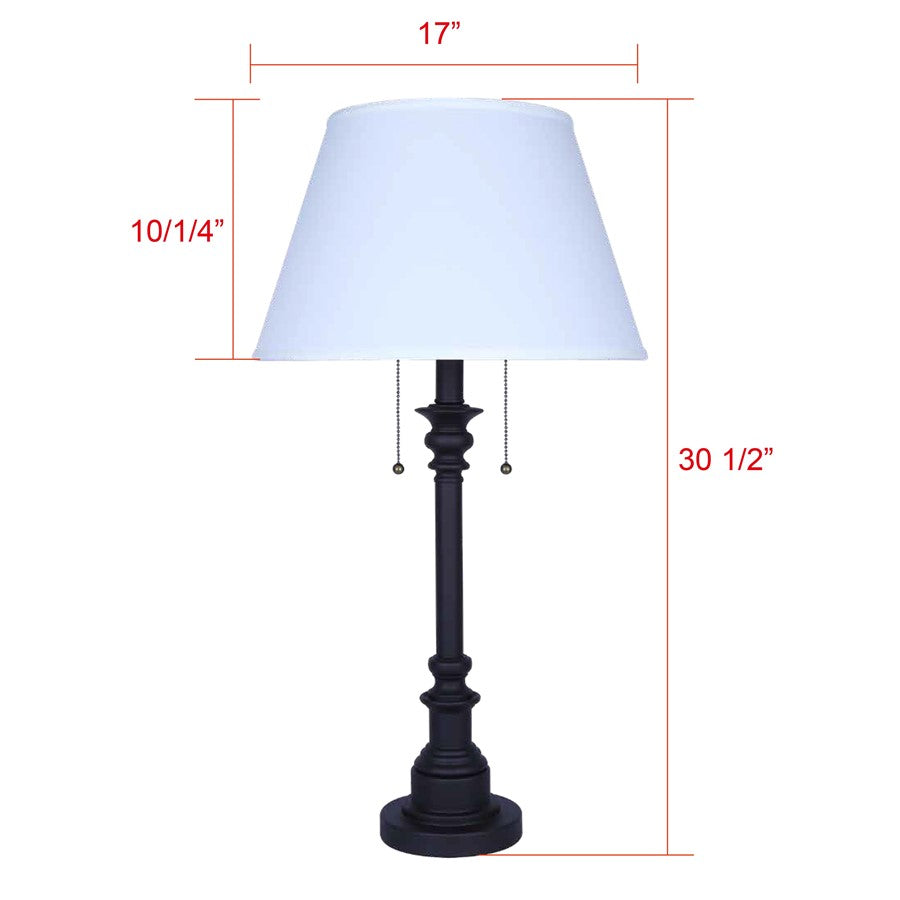 Canarm Nevan 30in 2-Light Table Lamp | Oil Rubbed Bronze and White Fabric Shade | Living Room & Bedroom | 17 x 17 x 30 in | Model ITL2121B31ORB