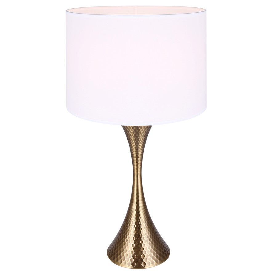 Canarm Mica 25in 1-Light Table Lamp | Hammered Gold and White Fabric Shade | Living Room & Bedroom | 13 x 13 x 25 in | Model ITL2129B26GD