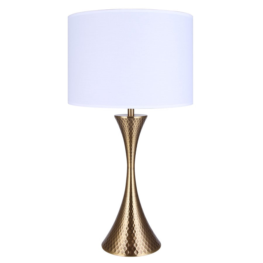 Canarm Mica 25in 1-Light Table Lamp | Hammered Gold and White Fabric Shade | Living Room & Bedroom | 13 x 13 x 25 in | Model ITL2129B26GD