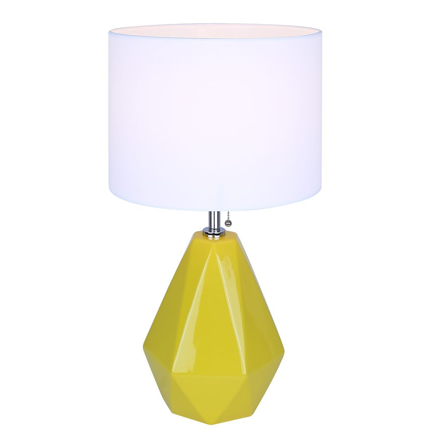 Canarm Persei 25in 1-Light Table Lamp | Vibrant Yellow and Chrome with White Fabric Shade | Bedroom & Living Room | Model ITL2130B25MY