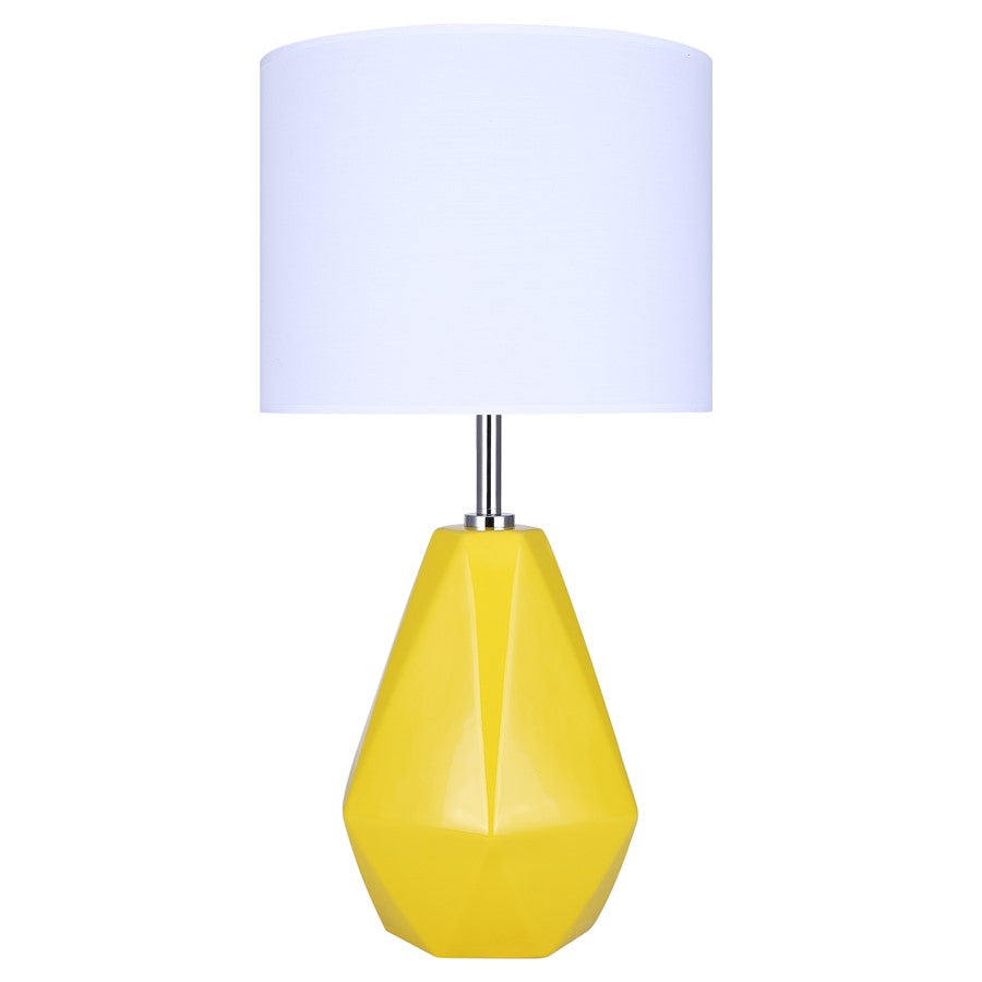Canarm Persei 25in 1-Light Table Lamp | Vibrant Yellow and Chrome with White Fabric Shade | Bedroom & Living Room | Model ITL2130B25MY