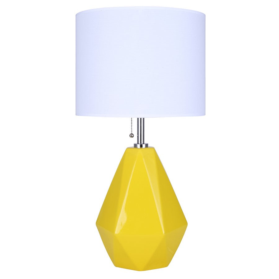 Canarm Persei 25in 1-Light Table Lamp | Vibrant Yellow and Chrome with White Fabric Shade | Bedroom & Living Room | Model ITL2130B25MY