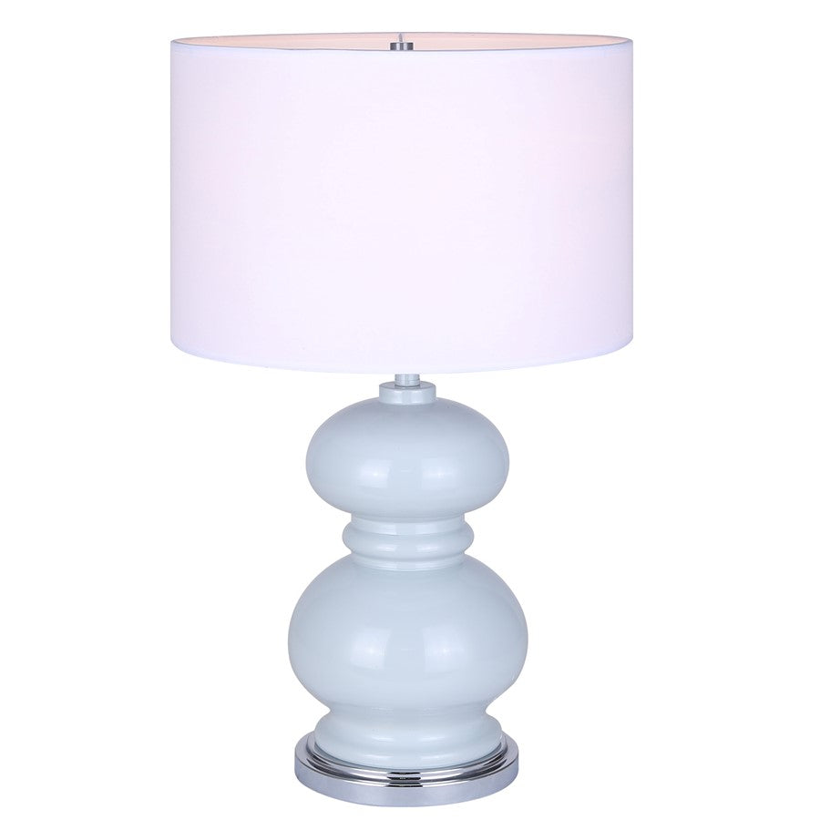 Canarm Biely 22.75in 1-Light Table Lamp | Light Blue and Chrome with White Fabric Shade | Bedroom & Living Room | Model ITL2133B23BC