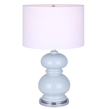 Canarm Biely 22.75in 1-Light Table Lamp | Light Blue and Chrome with White Fabric Shade | Bedroom & Living Room | Model ITL2133B23BC
