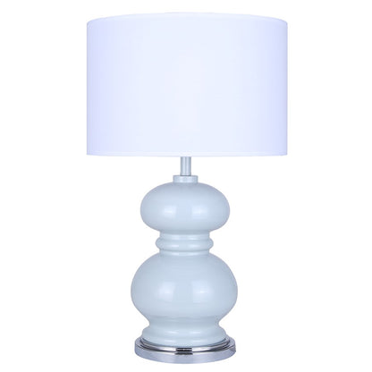 Canarm Biely 22.75in 1-Light Table Lamp | Light Blue and Chrome with White Fabric Shade | Bedroom & Living Room | Model ITL2133B23BC