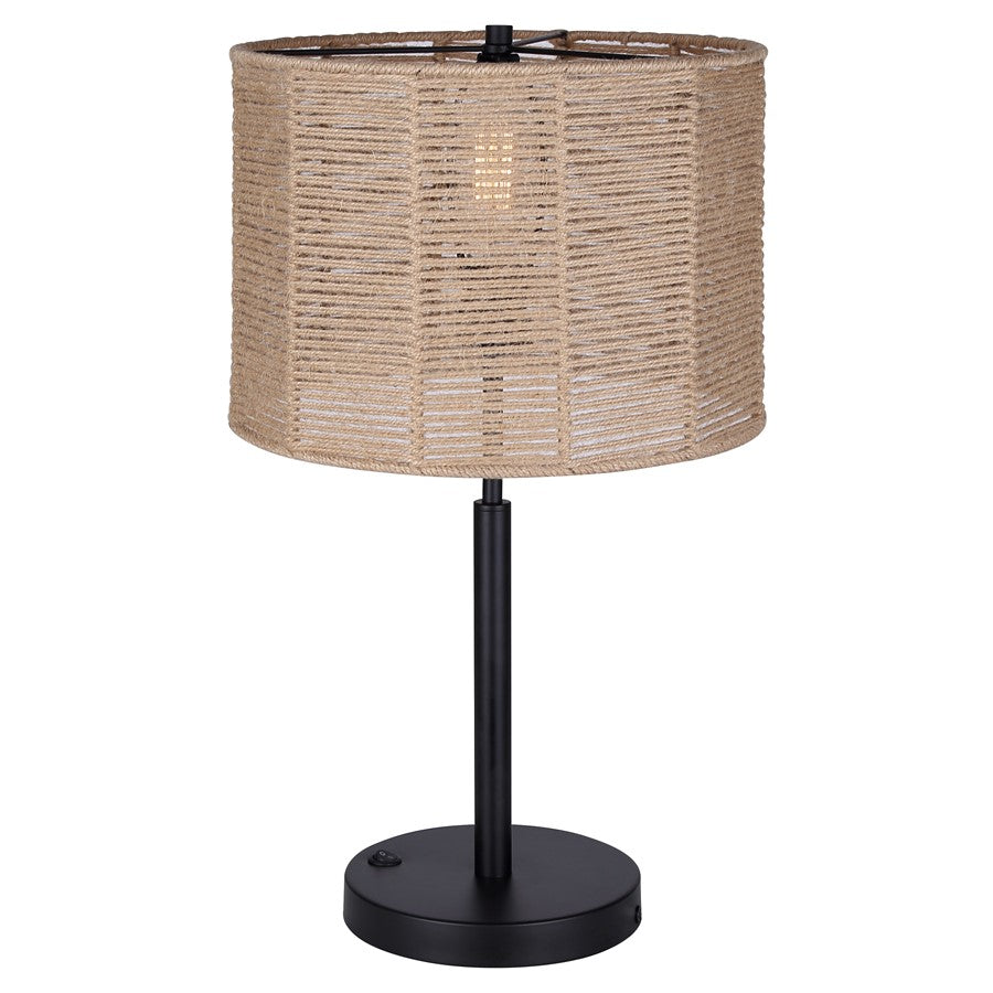 Canarm Lano 24in 1-Light Table Lamp | Modern Matte Black and Rope Shade | Bedroom & Living Room Accent | 13.75 x 13.75 x 24 in | Model ITL2134B24BK