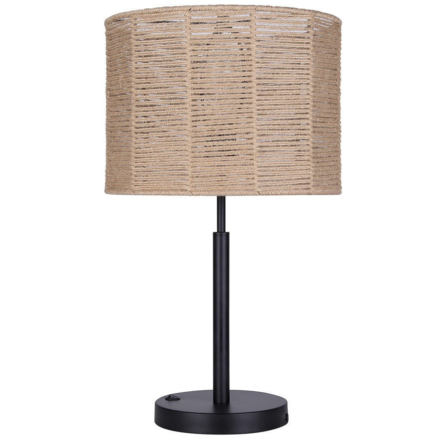 Canarm Lano 24in 1-Light Table Lamp | Modern Matte Black and Rope Shade | Bedroom & Living Room Accent | 13.75 x 13.75 x 24 in | Model ITL2134B24BK