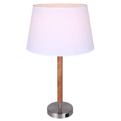 Canarm Maly 25.5in 1-Light Table Lamp | Brushed Nickel and Faux Wood with White Fabric Shade | Bedroom & Office with USB-C | Model ITL2137B26BNW