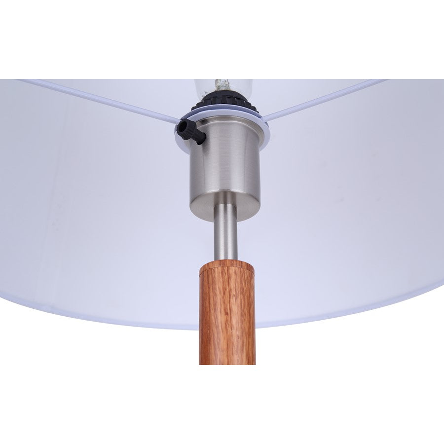 Canarm Maly 25.5in 1-Light Table Lamp | Brushed Nickel and Faux Wood with White Fabric Shade | Bedroom & Office with USB-C | Model ITL2137B26BNW