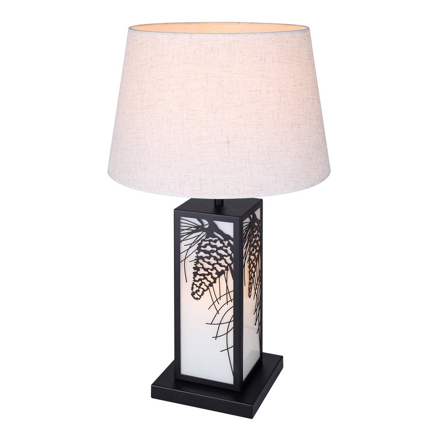 Canarm Coy 26in 2-Light Table Lamp | Farmhouse Matte Black and Fabric Shade with LED Base | Bedroom & Living Room | Model ITL2138B26BK