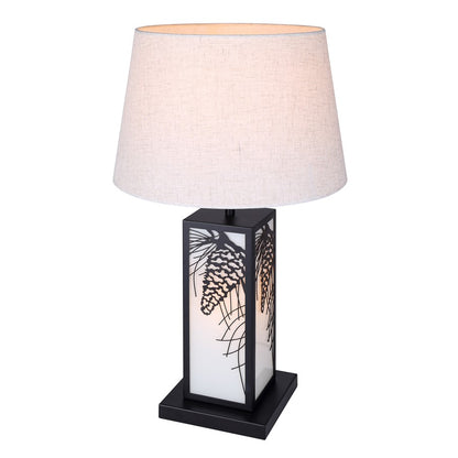 Canarm Coy 26in 2-Light Table Lamp | Farmhouse Matte Black and Fabric Shade with LED Base | Bedroom & Living Room | Model ITL2138B26BK