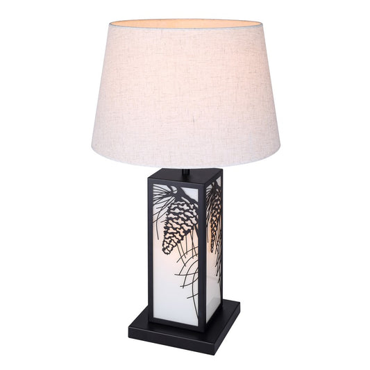 Canarm Coy 26in 2-Light Table Lamp | Farmhouse Matte Black and Fabric Shade with LED Base | Bedroom & Living Room | Model ITL2138B26BK