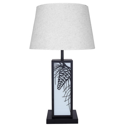 Canarm Coy 26in 2-Light Table Lamp | Farmhouse Matte Black and Fabric Shade with LED Base | Bedroom & Living Room | Model ITL2138B26BK
