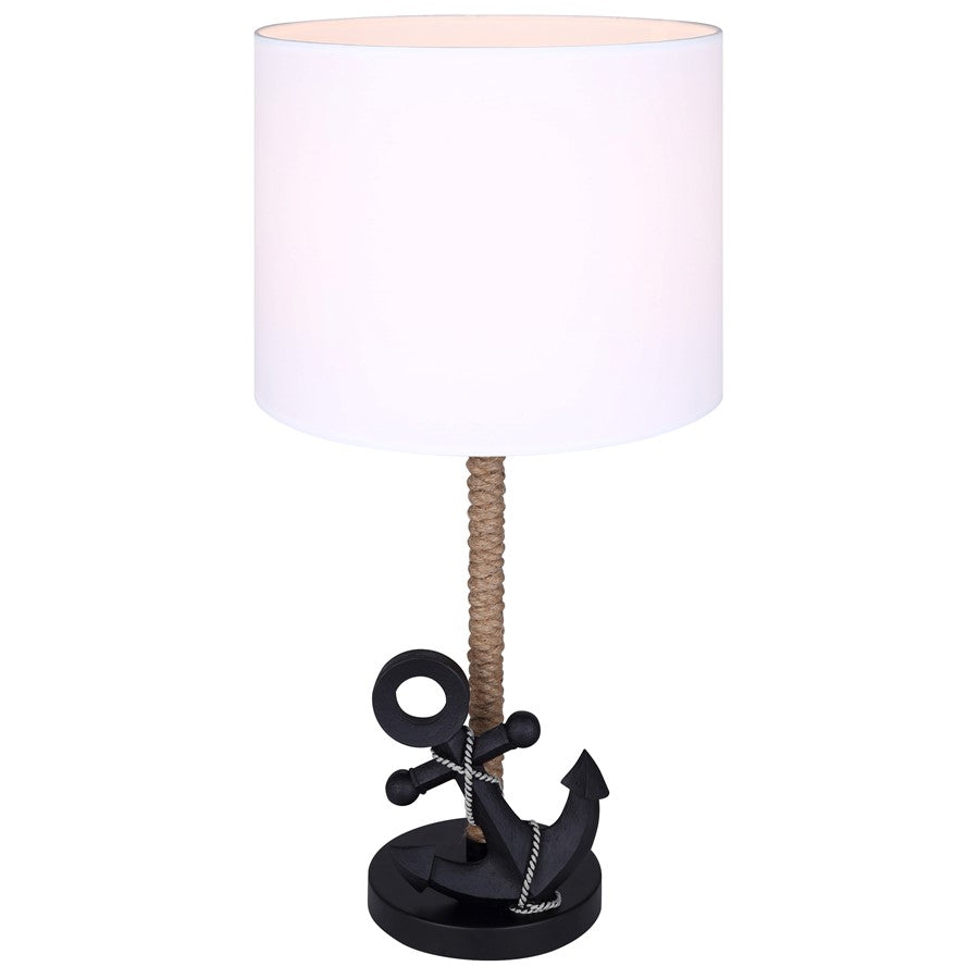 Canarm Sidro 26in 1-Light Table Lamp | Nautical Matte Black and Rope Accents White Fabric Shade | Bedroom & Living Room | Model ITL2139B26BK