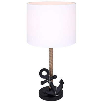 Canarm Sidro 26in 1-Light Table Lamp | Nautical Matte Black and Rope Accents White Fabric Shade | Bedroom & Living Room | Model ITL2139B26BK