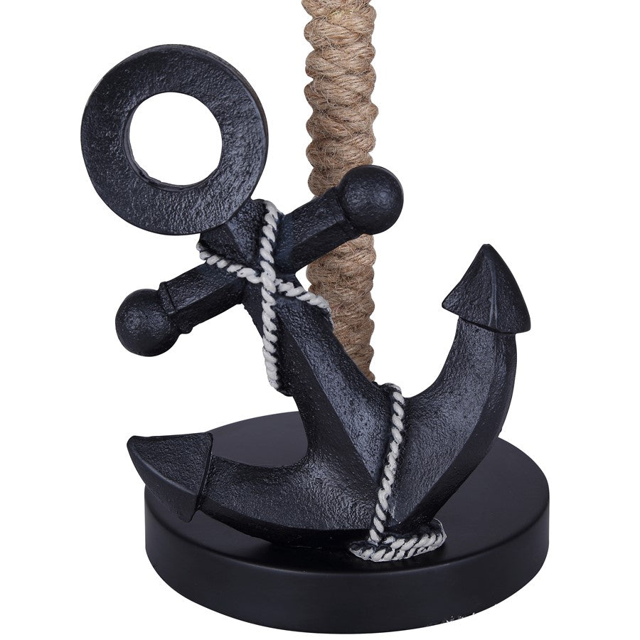 Canarm Sidro 26in 1-Light Table Lamp | Nautical Matte Black and Rope Accents White Fabric Shade | Bedroom & Living Room | Model ITL2139B26BK