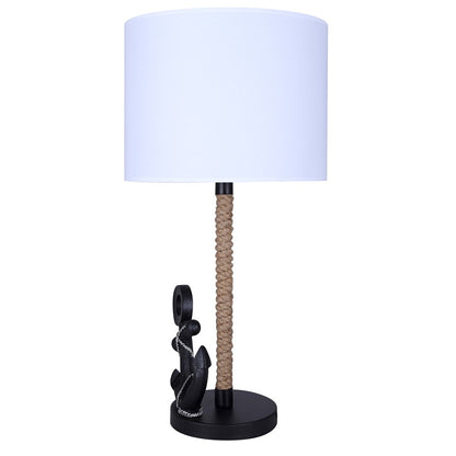 Canarm Sidro 26in 1-Light Table Lamp | Nautical Matte Black and Rope Accents White Fabric Shade | Bedroom & Living Room | Model ITL2139B26BK