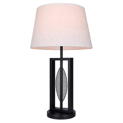 Canarm Willow 26in 1-Light Table Lamp | Modern Matte Black and Leaf Motif Natural Fabric Shade | Living Room & Bedroom | Model ITL2140B26BK