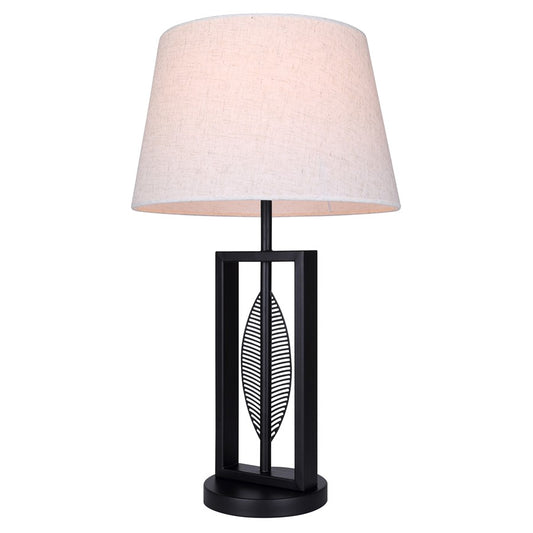 Canarm Willow 26in 1-Light Table Lamp | Modern Matte Black and Leaf Motif Natural Fabric Shade | Living Room & Bedroom | Model ITL2140B26BK