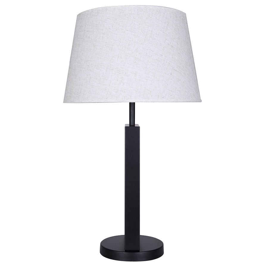 Canarm Willow 26in 1-Light Table Lamp | Modern Matte Black and Leaf Motif Natural Fabric Shade | Living Room & Bedroom | Model ITL2140B26BK