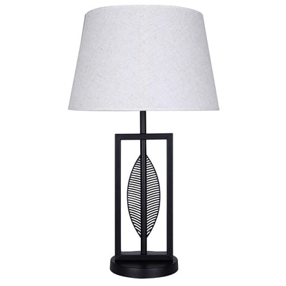 Canarm Willow 26in 1-Light Table Lamp | Modern Matte Black and Leaf Motif Natural Fabric Shade | Living Room & Bedroom | Model ITL2140B26BK