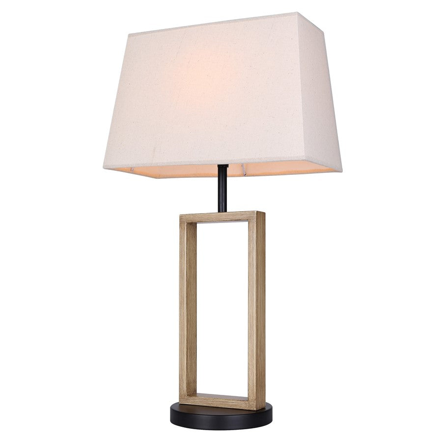 Canarm Burke 26in 1-Light Table Lamp | Modern Rustic Matte Black and Brushed Brown Geometric Base Neutral Fabric Shade | Model ITL2141B26BKB