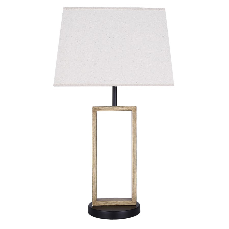 Canarm Burke 26in 1-Light Table Lamp | Modern Rustic Matte Black and Brushed Brown Geometric Base Neutral Fabric Shade | Model ITL2141B26BKB