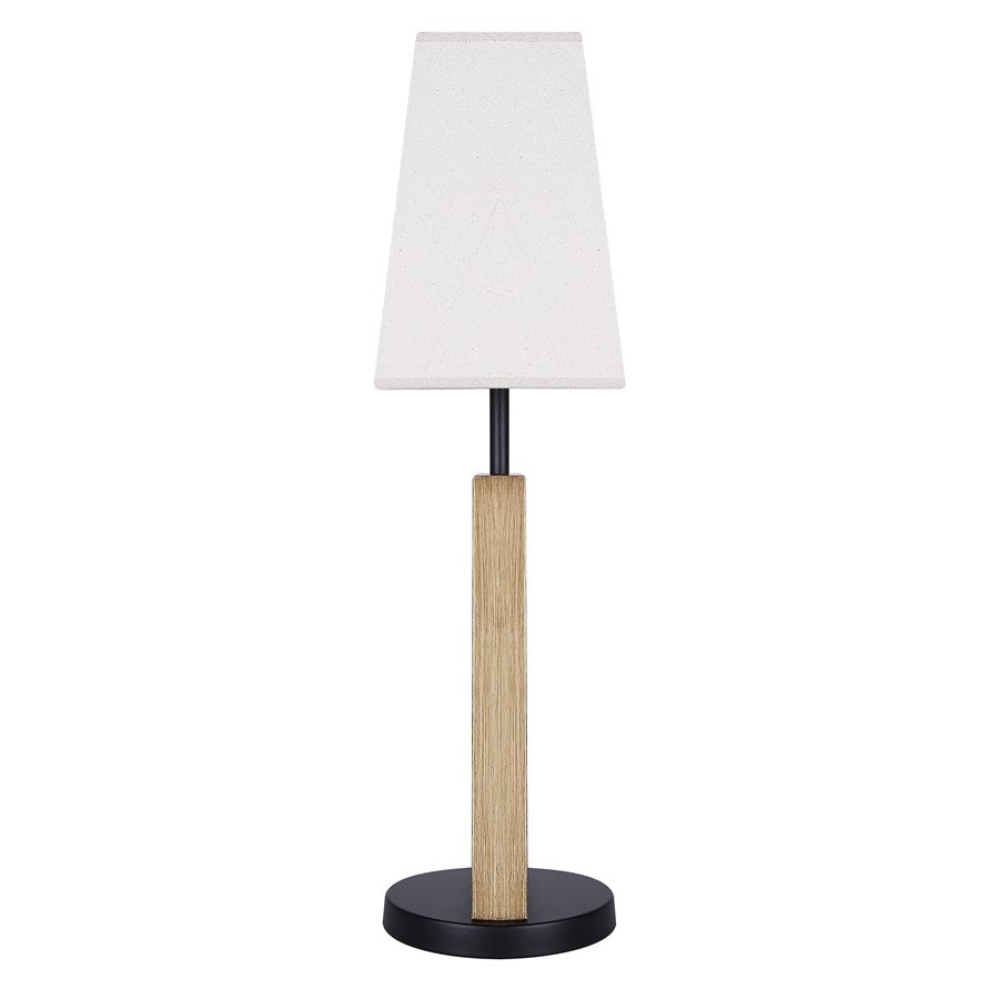 Canarm Burke 26in 1-Light Table Lamp | Modern Rustic Matte Black and Brushed Brown Geometric Base Neutral Fabric Shade | Model ITL2141B26BKB