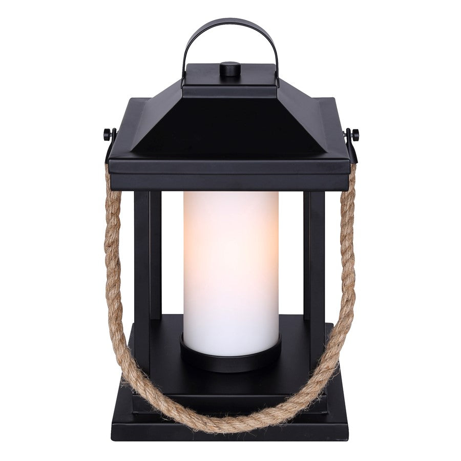 Canarm Kyler 12.75in 1-Light Table Lamp | Rustic Matte Black and Rope Handle Opal Glass Shade | Nightstand & Desk | Model ITL2142B13BKR