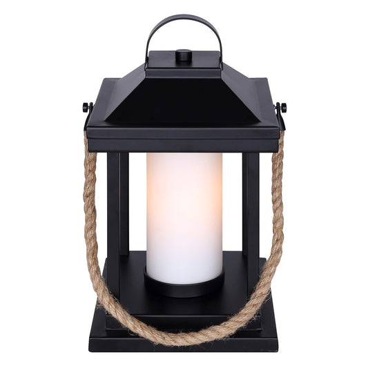 Canarm Kyler 12.75in 1-Light Table Lamp | Rustic Matte Black and Rope Handle Opal Glass Shade | Nightstand & Desk | Model ITL2142B13BKR