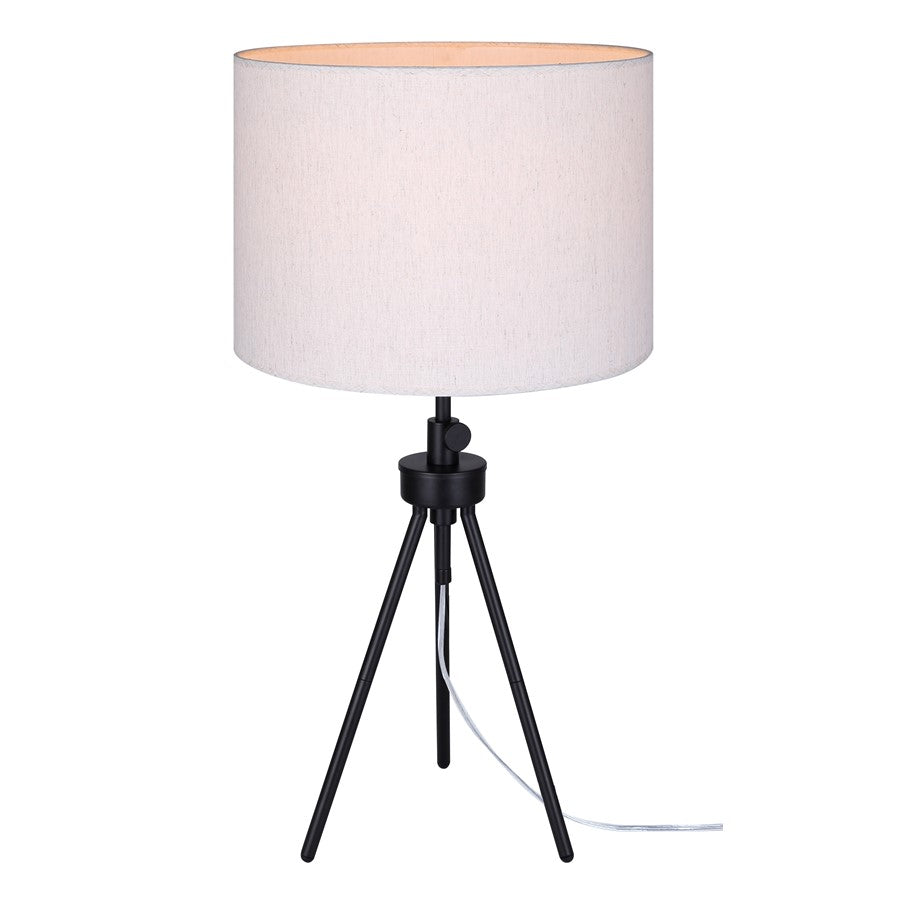Canarm Holt 27.25in 1-Light Table Lamp | Modern Matte Black Tripod with Natural Fabric Shade | Bedside & Hallway | Model ITL2144B26BK