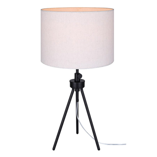 Canarm Holt 27.25in 1-Light Table Lamp | Modern Matte Black Tripod with Natural Fabric Shade | Bedside & Hallway | Model ITL2144B26BK