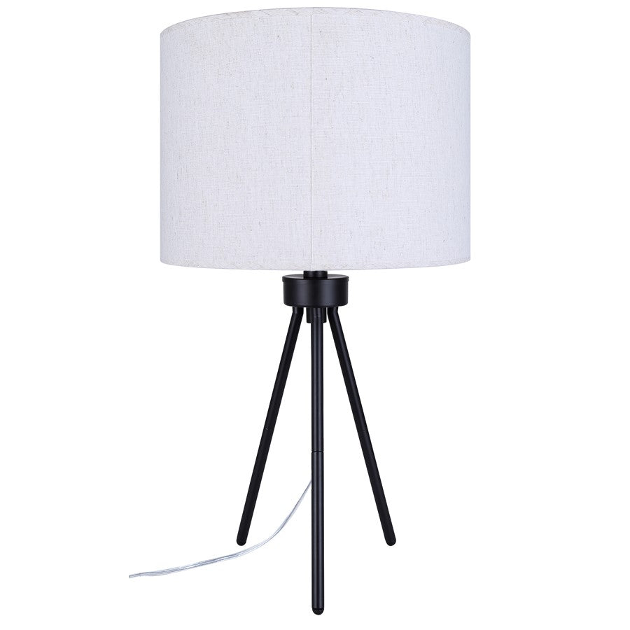 Canarm Holt 27.25in 1-Light Table Lamp | Modern Matte Black Tripod with Natural Fabric Shade | Bedside & Hallway | Model ITL2144B26BK