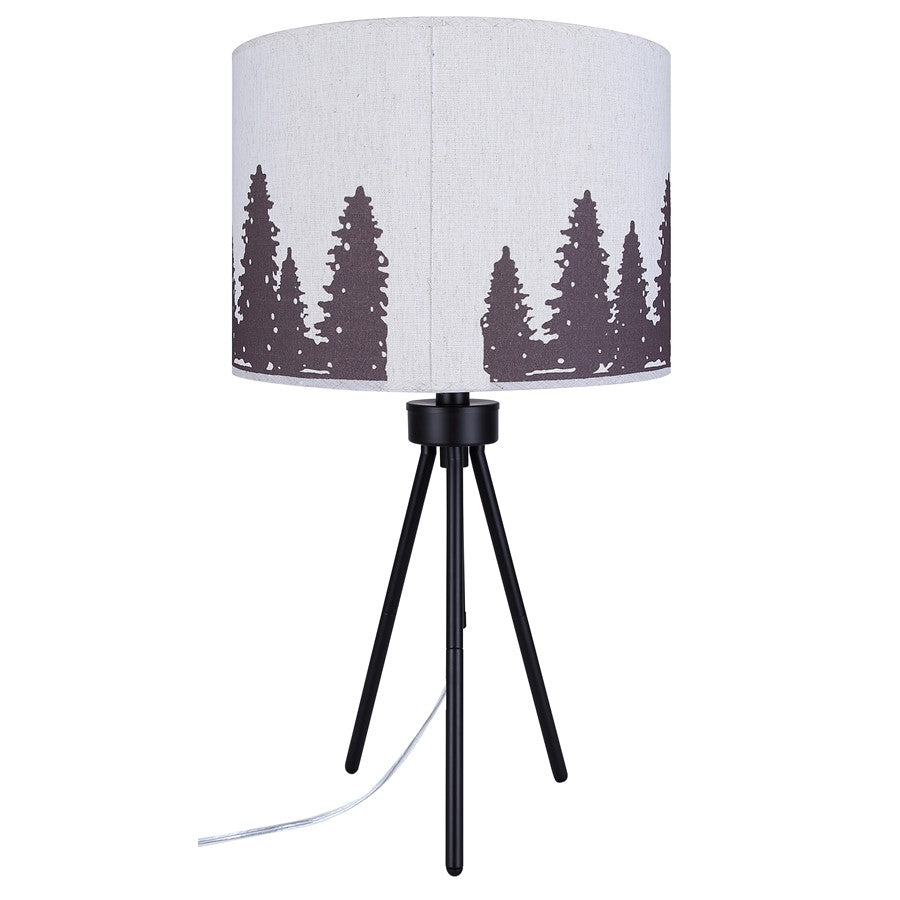 Canarm Holt 27.25in 1-Light Table Lamp | Modern Matte Black Tripod with Tree Motif Shade | Bedside & Reading Corner | Model ITL2145B26BK