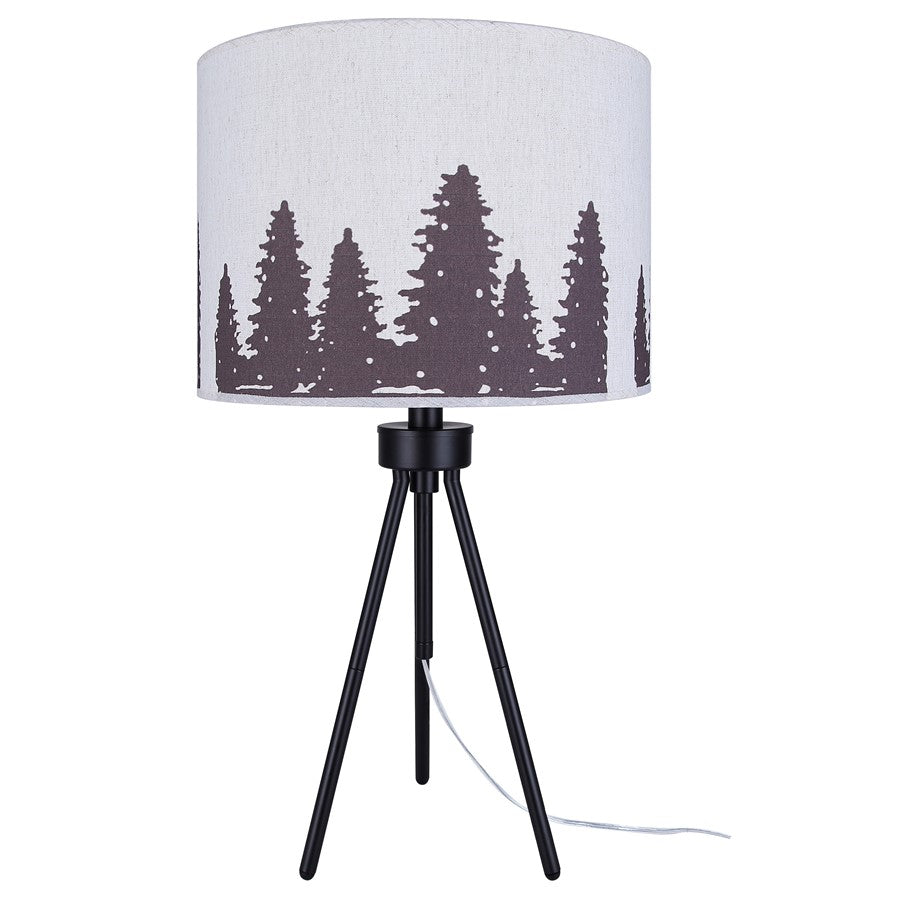 Canarm Holt 27.25in 1-Light Table Lamp | Modern Matte Black Tripod with Tree Motif Shade | Bedside & Reading Corner | Model ITL2145B26BK