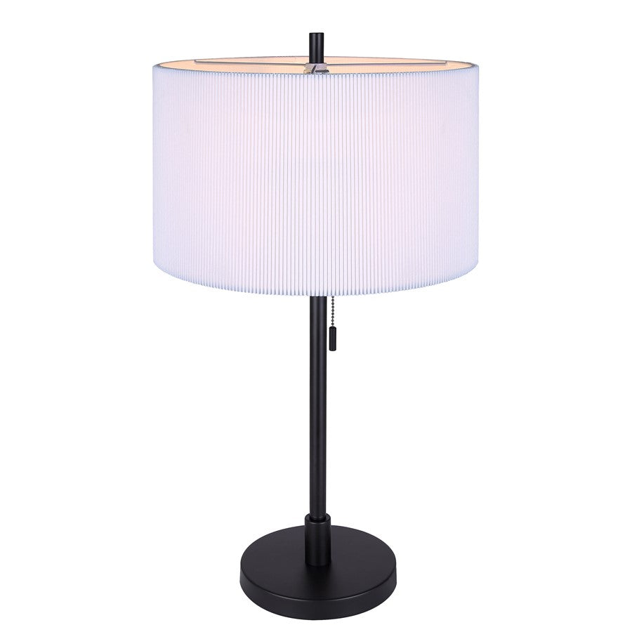 Canarm Carmynn 24.25in 1-Light Table Lamp | Modern Matte Black with White Ribbed Shade | Bedroom & Home Office | Model ITL288A24BK