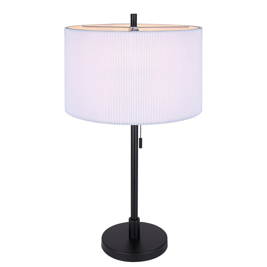 Canarm Carmynn 24.25in 1-Light Table Lamp | Modern Matte Black with White Ribbed Shade | Bedroom & Home Office | Model ITL288A24BK