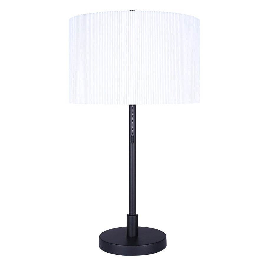 Canarm Carmynn 24.25in 1-Light Table Lamp | Modern Matte Black with White Ribbed Shade | Bedroom & Home Office | Model ITL288A24BK