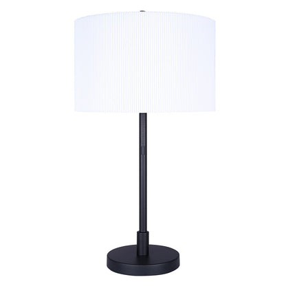 Canarm Carmynn 24.25in 1-Light Table Lamp | Modern Matte Black with White Ribbed Shade | Bedroom & Home Office | Model ITL288A24BK