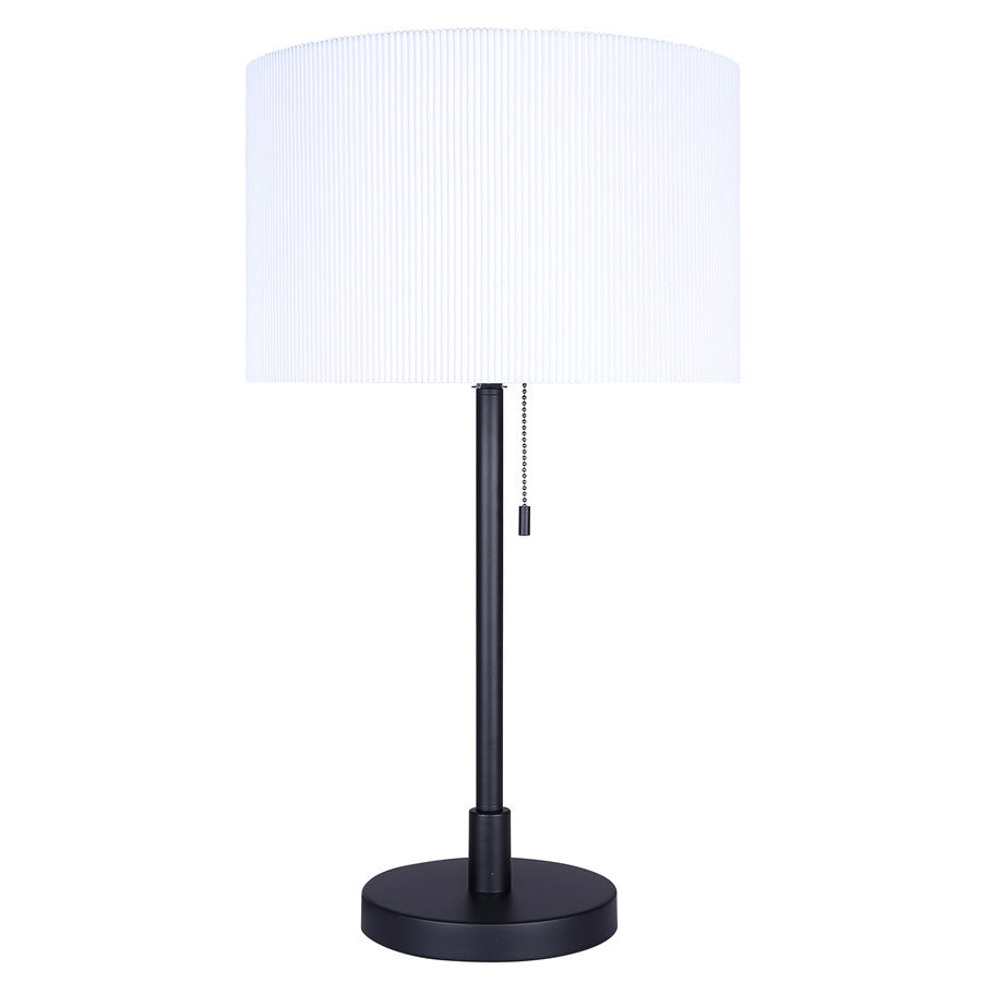Canarm Carmynn 24.25in 1-Light Table Lamp | Modern Matte Black with White Ribbed Shade | Bedroom & Home Office | Model ITL288A24BK