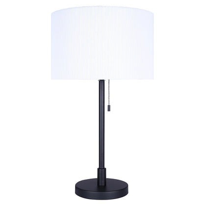 Canarm Carmynn 24.25in 1-Light Table Lamp | Modern Matte Black with White Ribbed Shade | Bedroom & Home Office | Model ITL288A24BK