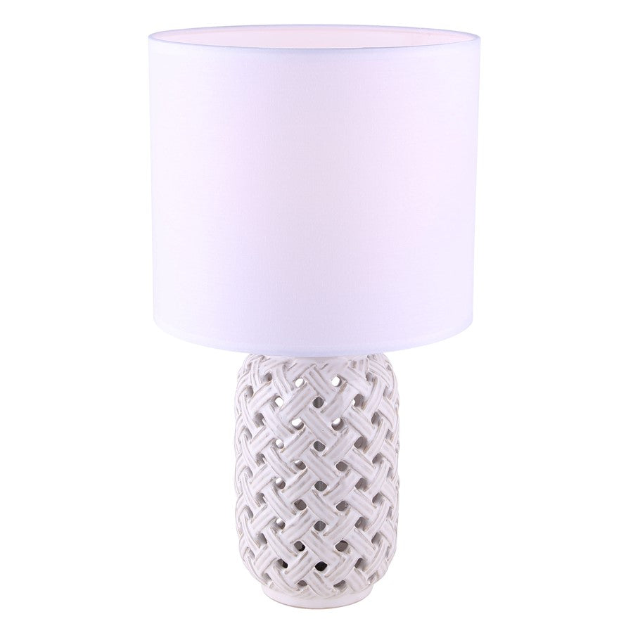 Canarm Luana 16in 1-Light Table Lamp | Gold and White Ceramic with White Fabric Shade | Bedroom & Living Room | 600 Lumens, E26 | Model ITL717B16GDW