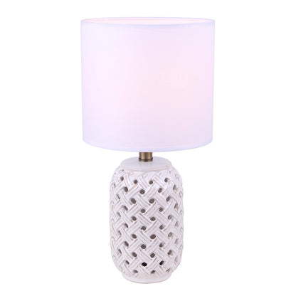 Canarm Luana 16in 1-Light Table Lamp | Gold and White Ceramic with White Fabric Shade | Bedroom & Living Room | 600 Lumens, E26 | Model ITL717B16GDW
