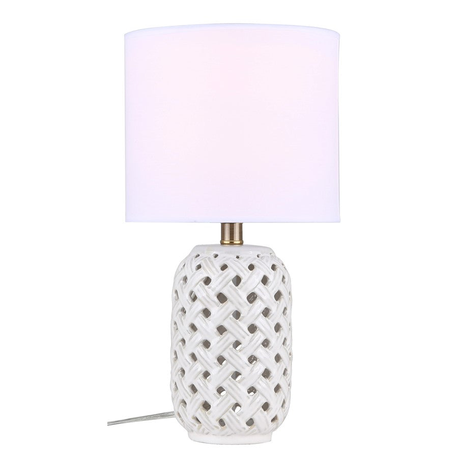 Canarm Luana 16in 1-Light Table Lamp | Gold and White Ceramic with White Fabric Shade | Bedroom & Living Room | 600 Lumens, E26 | Model ITL717B16GDW