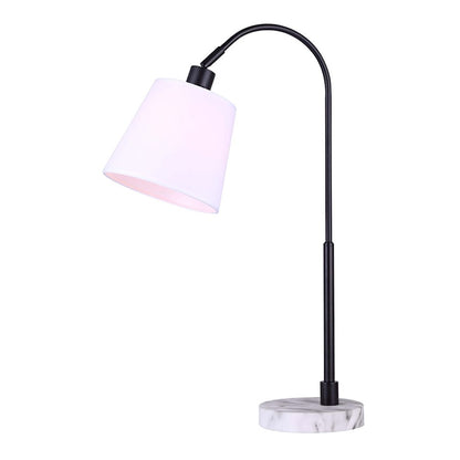 Canarm Anki 27in 1-Light Table Lamp | Matte Black and Faux Marble with White Fabric Shade | Living Room & Office | 40W A Bulb | Model ITL750B27BKM
