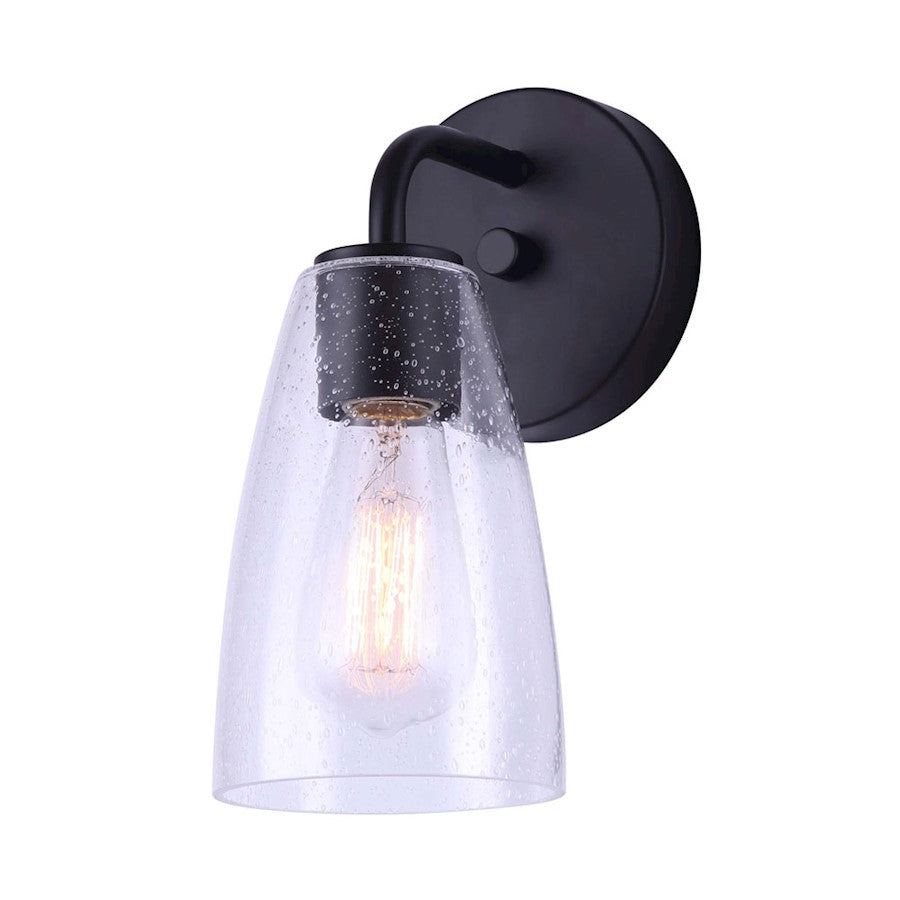 Canarm Kona 10in 1-Light Wall Sconce | Industrial Matte Black Metal | Hallway & Bedroom Accent | 100W A Bulb, CSA-US | Model IVL1013A01BK