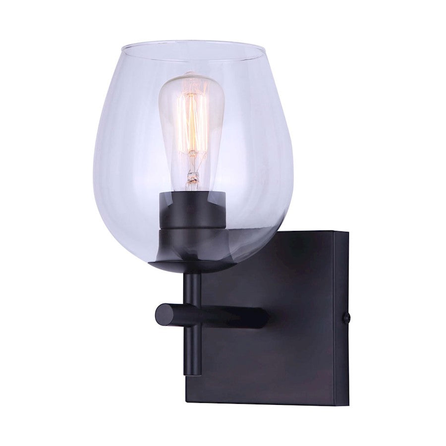 Canarm Cain 1-Light Wall Sconce | Modern Black Metal | Bedroom & Hallway Accent Light | 6 x 8 x 10 in | Model IVL1019A01BK