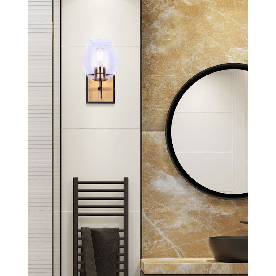 Canarm Cain 1-Light Wall Sconce | Modern Black and Gold Metal | Bedroom & Hallway Accent Light | 6 x 8 x 10 in | Model IVL1019A01BKG