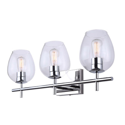 Canarm Cain 25in 3-Light Vanity Light | Modern Chrome and Clear Glass | Bathroom Vanity | 25 x 7.25 x 9.5 in | Model IVL1019A03CH