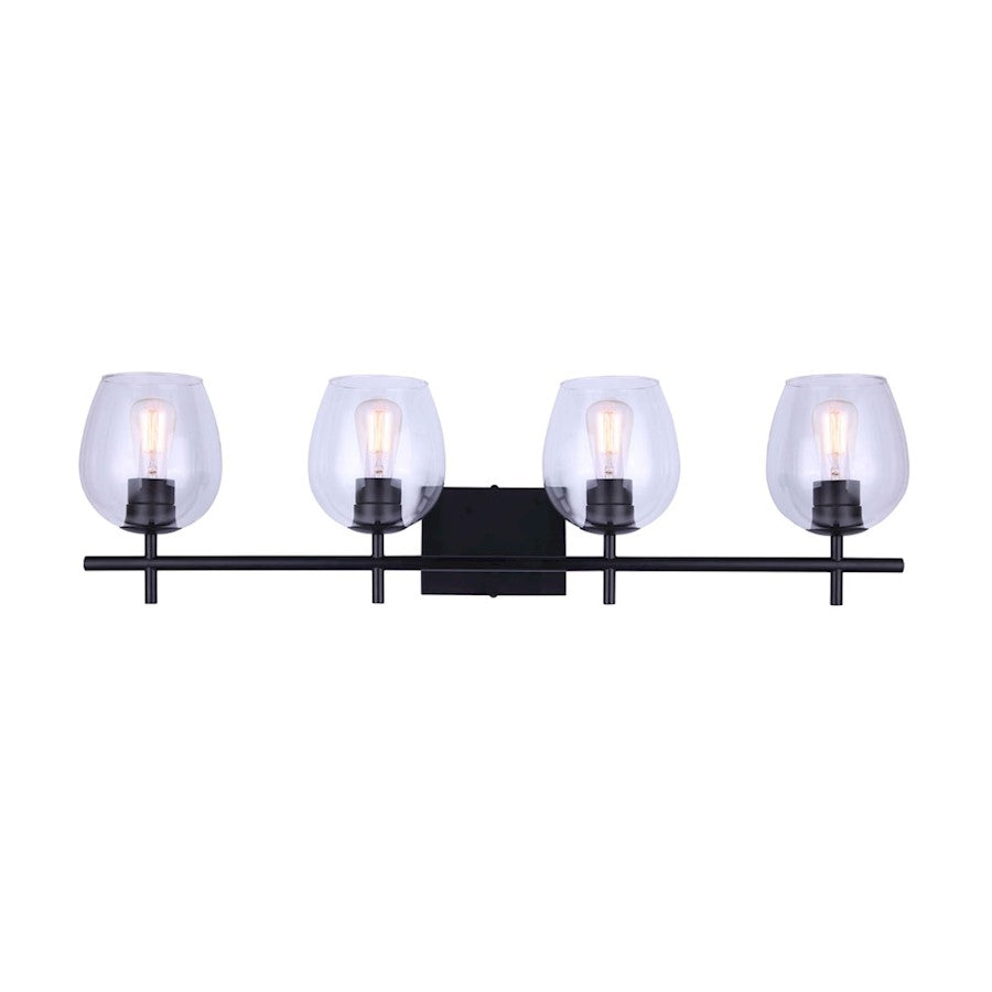 Canarm Cain 34in 4-Light Vanity Light | Modern Black and Clear Glass | Bathroom Vanity | 33.75 x 7.25 x 9.5 in | Model IVL1019A04BK